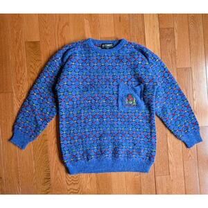 True Vintage 80s Mohair Rainbow Diamond Knit Sweater Med Preppy Cozy Grandma